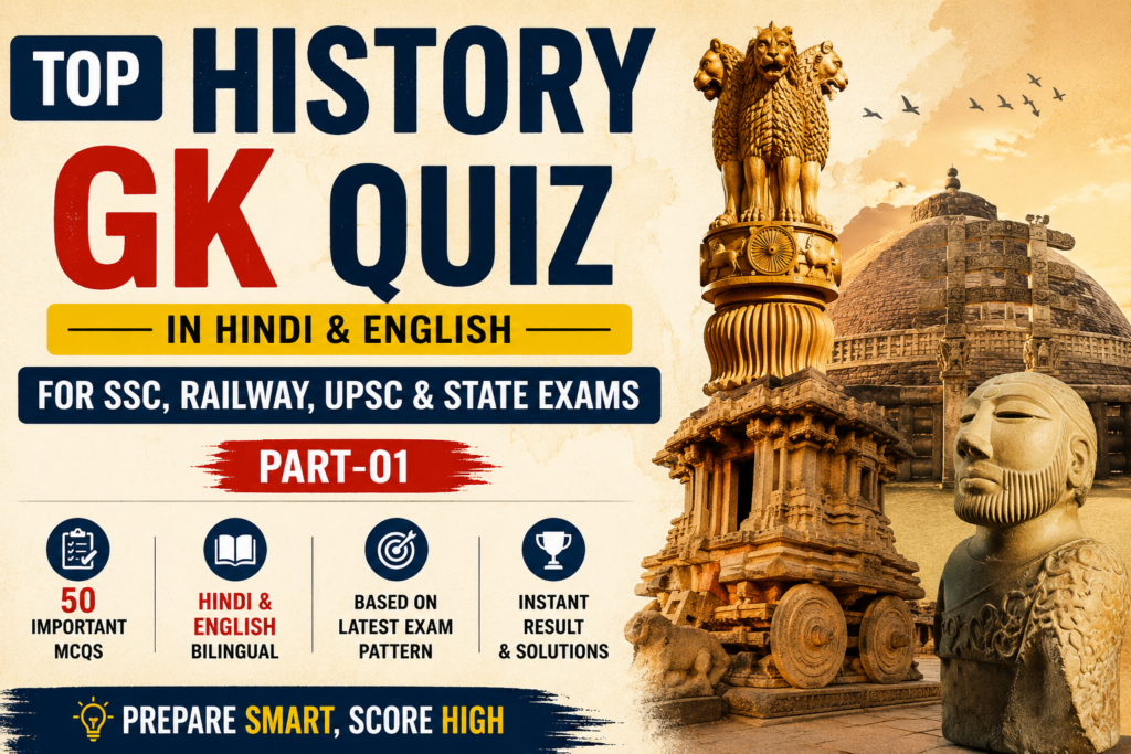 Top History GK Quiz in Hindi & English for SSC, Railway, UPSC & State Exams – Part 01 | TopGKQuiz